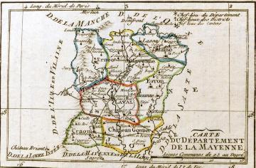 Le département de la Mayenne et ses 7 districts créés en 1790